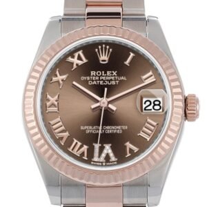 Rolex Datejust 31 Chocolate Large VI set with diamonds Dial Fluted Bezel 18K Everose Gold Two Tone Watch 278271
