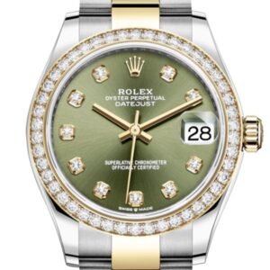 Rolex Datejust 31 Olive Green Diamonds Dial Diamond Bezel Yellow Gold Two Tone Watch 278383RBR 278383