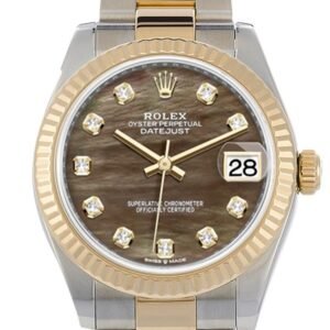 Rolex Datejust 31 Black mother-of-pearl Diamond Dial Fluted Bezel 18K Yellow Gold Two Tone Watch 278273 NP