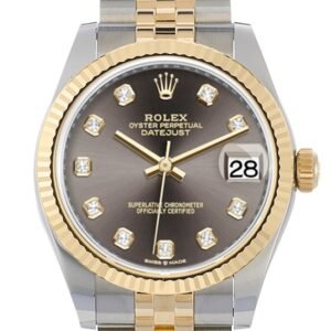 Rolex Datejust 31 Dark Grey Diamonds Dial Fluted Bezel 18K Yellow Gold Two Tone Jubilee Watch 278273 NP