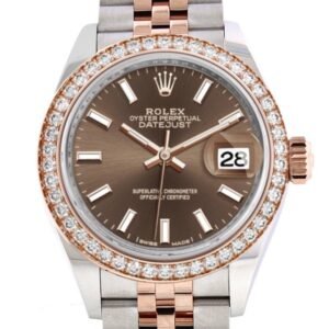 Rolex Datejust 28 Chocolate Dial Diamond Bezel Rose Gold Two Tone Watch 279381RBR 279381