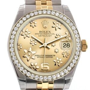 Rolex Datejust 31 Champagne Raised Floral Motif Dial Diamond Bezel Jubilee Yellow Gold Two Tone Watch 178383