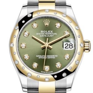 Rolex Datejust 31 Olive Green Diamonds Dial Diamond Bezel Yellow Gold Two Tone Watch 278343RBR 278343 NP