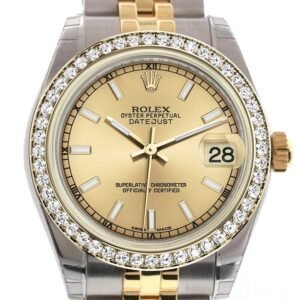 Rolex Datejust 31 Champagne Dial Diamond Bezel Jubilee Yellow Gold Two Tone Watch 178383