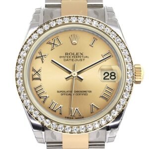 Rolex Datejust 31 Champagne Roman Dial Diamond Bezel Yellow Gold Two Tone Watch 178383