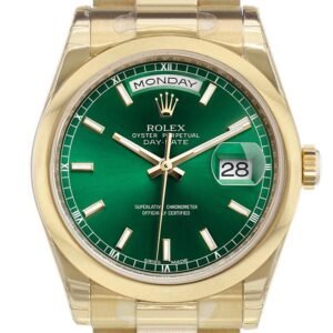 Rolex Day-Date 36 Green Dial President Yellow Gold Watch 118208