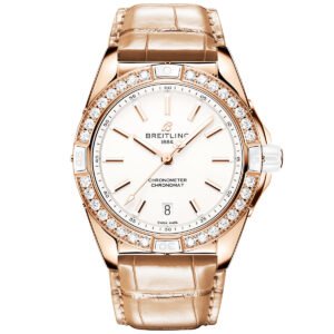 Super Chronomat 18ct Rose Gold 38mm Silver Dial Leather Strap Watch