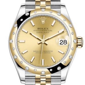 Rolex Datejust 31 Champagne Dial Diamond Bezel Jubilee Yellow Gold Two Tone Watch 278343RBR 278343 NP