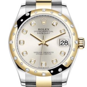 Rolex Datejust 31 Silver Diamonds Dial Diamond Bezel Yellow Gold Two Tone Watch 278343RBR 278343 NP