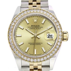 Rolex Datejust 28 Champagne Dial Diamond Bezel Yellow Gold Jubilee Ladies Watch 279383RBR 279383