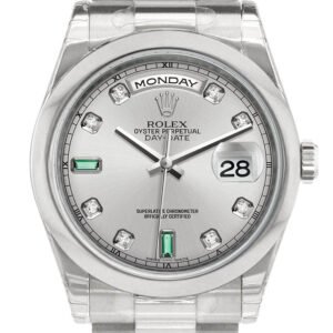 Rolex Day Date 36 Rhodium Diamonds Emeralds Dial President Men's Watch 118206