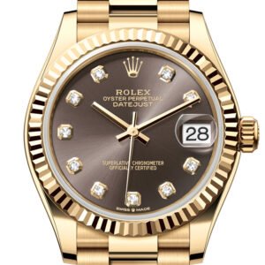 Rolex Datejust 31 Dark Grey Diamond Dial Fluted Bezel Yellow Gold Ladies Watch 278278 278278-0036