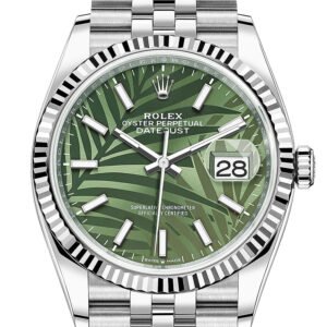 Rolex Datejust 36 Olive Green Palm Motif Dial Fluted Jubilee Watch 126234