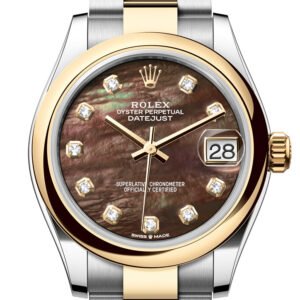 Rolex Datejust 31 Black Mother Of Pearl Diamond Dial Yellow Gold Steel Ladies Watch 278243 278243-0023