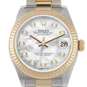 Rolex Datejust 31 White mother-of-pearl Diamond Dial Fluted Bezel 18K Yellow Gold Two Tone Watch 278273 NP