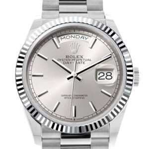 Rolex Day-Date 36 Silver Dial Fluted Bezel Platinum President Watch 128236