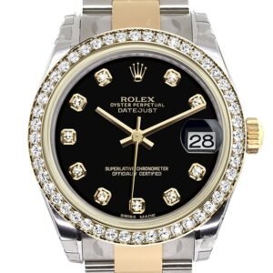 Rolex Datejust 31 Black Diamond Dial Diamond Bezel Yellow Gold Two Tone Watch 178383