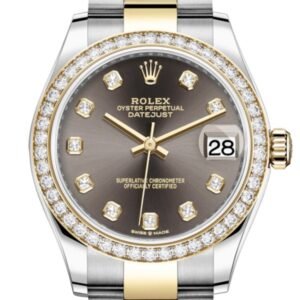Rolex Datejust 31 Dark Grey Diamonds Dial Diamond Bezel Yellow Gold Two Tone Watch 278383RBR 278383