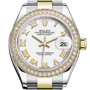 Rolex Datejust 28 White Roman Dial Diamond Bezel Yellow Gold Ladies Watch 279383RBR 279383