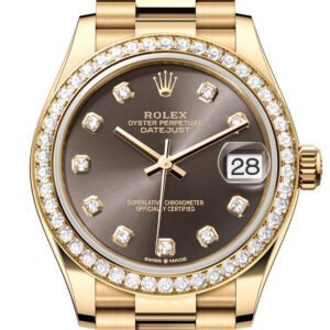 Rolex Datejust 31 Dark ?Grey Diamond Dial Diamond Bezel Yellow Gold Ladies Watch 278288RBR 278288RBR-0030