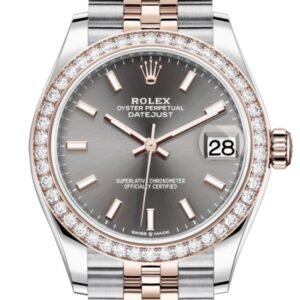 Rolex Datejust 31 Dark Rhodium Dial Diamond Bezel Rose Gold Two Tone Jubilee Watch 278381RBR 278381