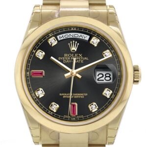 Rolex Day-Date 36 Black set with Diamonds and rubies Dial Yellow Gold Watch 118208