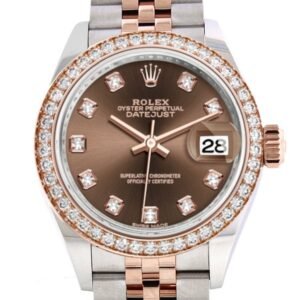 Rolex Datejust 28 Chocolate Diamonds Dial White Roman Dial Diamond Bezel Rose Gold Two Tone Watch 279381RBR 279381