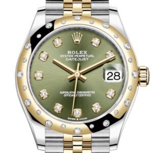 Rolex Datejust 31 Olive Green Diamonds Dial Diamond Bezel Jubilee Yellow Gold Two Tone Watch 278341RBR 278343 NP