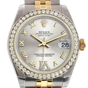 Rolex Datejust 31 Silver Large VI Diamonds Dial Diamond Bezel Jubilee Yellow Gold Two Tone Watch 178383