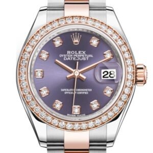 Rolex Datejust 28 Aubergine Diamonds Dial Diamond Bezel Rose Gold Two Tone Watch 279381RBR 279381