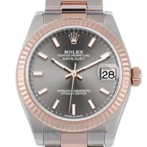 Rolex Datejust 31 Dark Rhodium Dial Fluted Bezel 18K Everose Gold Two Tone Watch 278271