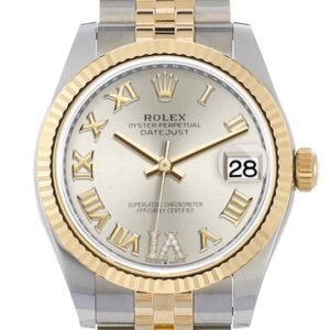 Rolex Datejust 31 Silver Large VI set with Diamonds Dial Fluted Bezel 18K Yellow Gold Two Tone Jubilee Watch 278273 NP