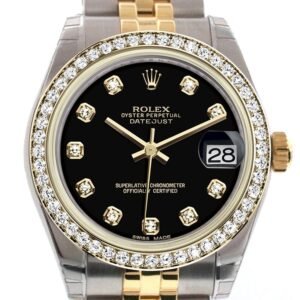 Rolex Datejust 31 Black Diamond Dial Diamond Bezel Jubilee Yellow Gold Two Tone Watch 178383