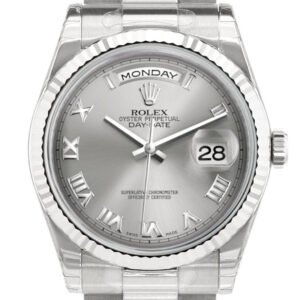 Rolex Day-Date 36 Rhodium Roman Dial Fluted Bezel President White Gold Watch 118239