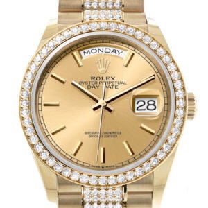 Rolex Day-Date 36 Champagne Dial Gold Diamond Bezel Watch 128348RBR-0027 128348RBR