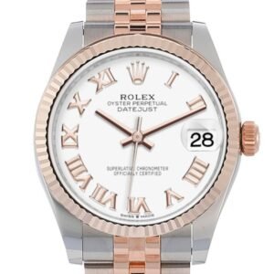 Rolex Datejust 31 White Roman Dial Fluted Bezel 18K Everose Gold Two Tone Jubilee Watch 278271