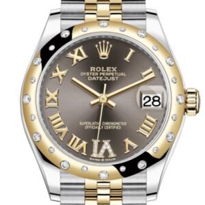Rolex Datejust 31 Dark Grey Large VI diamonds Dial Diamond Bezel Jubilee Yellow Gold Two Tone Watch 278343RBR 278343 NP
