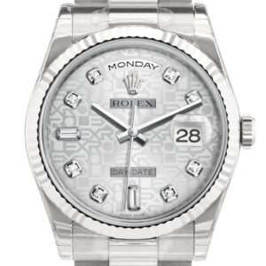 Rolex Day-Date 36 Silver Jubilee design set with Diamonds Dial Fluted Bezel President White Gold Watch 118239