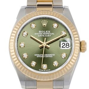 Rolex Datejust 31 Olive Green Diamond Dial Fluted Bezel 18K Yellow Gold Two Tone Watch 278273 NP