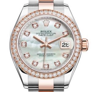 Rolex Datejust 28 White mother-of-pearl Diamonds Dial Diamond Bezel Rose Gold Two Tone Watch 279381RBR 279381