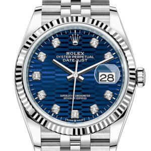 Rolex Datejust 36 Bright Blue Fluted Diamond Dial Fluted Jubilee Watch 126234