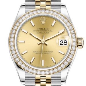 Rolex Datejust 31 Champagne Dial Diamond Bezel Yellow Gold Two Tone Jubilee Watch 278383RBR 278383