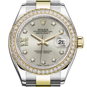 Rolex Datejust 28 Silver Diamond Star Dial Diamond Bezel Yellow Gold Ladies Watch 279383RBR 279383