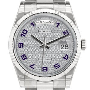 Rolex Day-Date 36 Diamond-paved Dial Fluted Bezel President White Gold Watch 118239