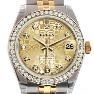 Rolex Datejust 31 Champagne Jubilee design Diamond Dial Diamond Bezel Jubilee Yellow Gold Two Tone Watch 178383