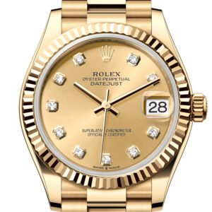 Rolex Datejust 31 Champagne Diamond Dial Fluted Bezel Yellow Gold Ladies Watch 278278 278278-0009