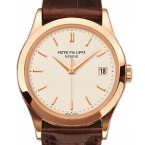 Patek Philippe Calatrava Opaline Dial 18kt Rose Gold Brown Leather Men's Watch 5296R-010
