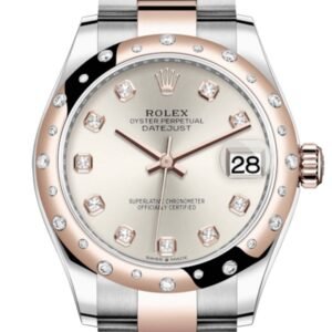 Rolex Datejust 31 Silver Diamonds Dial Diamond Bezel Rose Gold Two Tone Watch 278341RBR 278341
