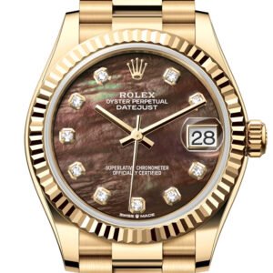 Rolex Datejust 31 Dark Mother Of Pearl Diamond Dial Fluted Bezel Yellow Gold Ladies Watch 278278 278278-0038