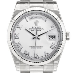 Rolex Day-Date 36 White Roman Dial Fluted Bezel President White Gold Watch 118239